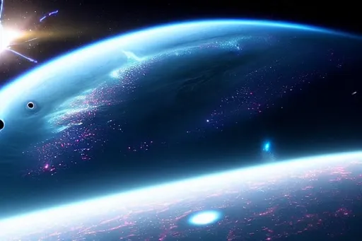 Prompt: a big whitehole in the middle of the vast space with beautiful galaxies separated in the space. stars floating around. beautiful scenery.((cyberpunk style, futuristic utopian architecture, hyper sci-fi realism))