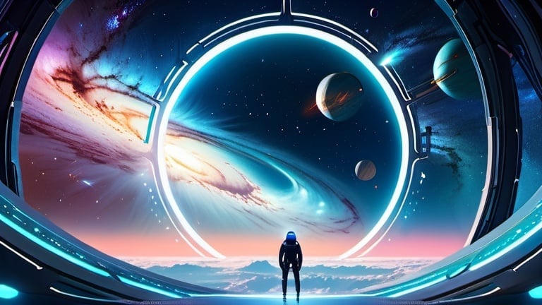 Prompt: a big whitehole in the middle of the vast space with beautiful galaxies separated in the space. stars floating around. beautiful scenery. ((cyberpunk style, futuristic utopian style))
