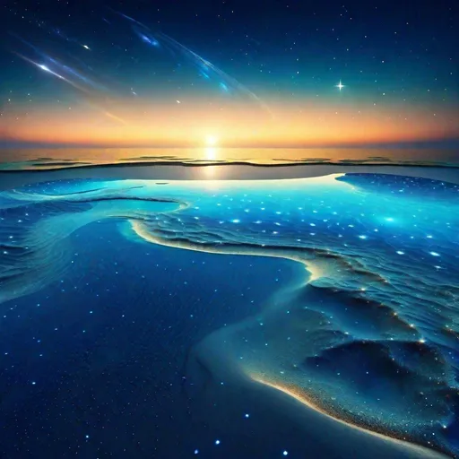 Prompt: thin layer of sea on the ground, vast cosmic ocean, starry sky, galaxies floating in the space, beautiful scenery, cosmic beach, blue-ish tone, blue-ish sky, starry space, space, cosmic, science fiction, cosmic beauty, galaxies, stars, ocean, sea, low sea level, 4K, high resolution, full resolution, high definition beauty