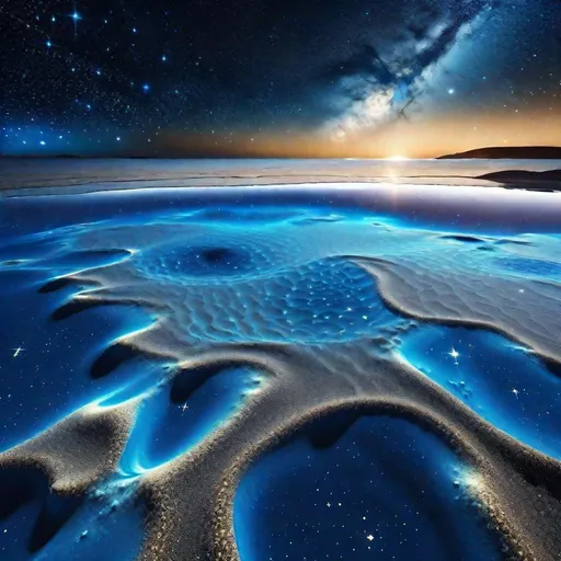 Prompt: thin layer of low sea level sea on the fabric of cosmos, vast cosmic ocean, starry sky, galaxies floating in the space, beautiful scenery, cosmic beach in the deep and vast space, deep space vibes, cosmic ocean expanded on the fabric of space and time, blue-ish tone, blue-ish sky, starry space, space, cosmic, science fiction, cosmic beauty, galaxies, stars, ocean, sea, low sea level, 4K, high resolution, full resolution, high definition beauty