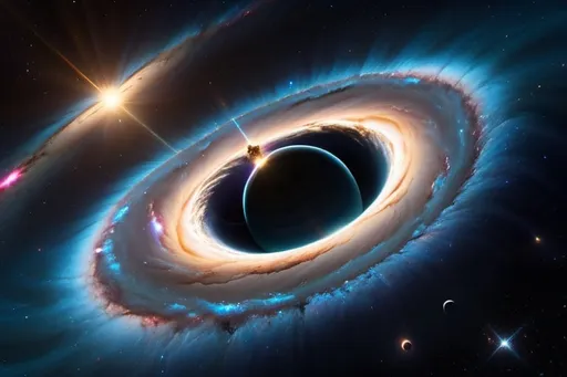 Prompt: Artist depiction of two celestial singularities, interstellar space, blackhole, whitehole, surreal, detailed cosmic clouds, intense gravitational pull, vibrant colors, deep space, celestial beauty, intricate patterns, high-resolution, digital art, cosmic art, surreal, vibrant colors, celestial lighting, 8K, UHD, crisp image quality, beautiful space photo, black hole, white version, white-blue-grayish stardust around them, consuming a star, dreamy, futuristic, highres, detailed, celestial, cosmic, ethereal, vibrant lighting, surrealistic