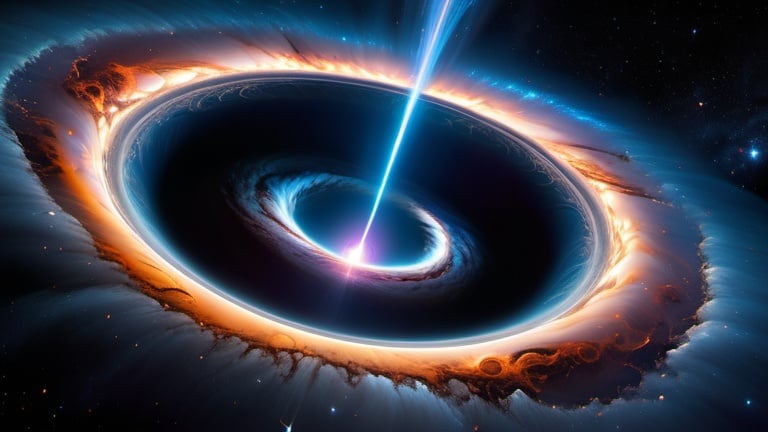 Prompt: Artist depiction of two celestial singularities, interstellar space, blackhole, whitehole, surreal, detailed cosmic clouds, intense gravitational pull, vibrant colors, deep space, celestial beauty, intricate patterns, high-resolution, digital art, cosmic art, surreal, vibrant colors, celestial lighting, 8K, UHD, crisp image quality, beautiful space photo, black hole, white version, white-blue-grayish stardust around them, consuming a star, dreamy, futuristic, highres, detailed, celestial, cosmic, ethereal, vibrant lighting, surrealistic