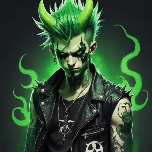 Prompt: Punk,demon man, green, cool, anime