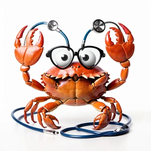 Prompt:  Cute crab with a stethoscope withe a white background 