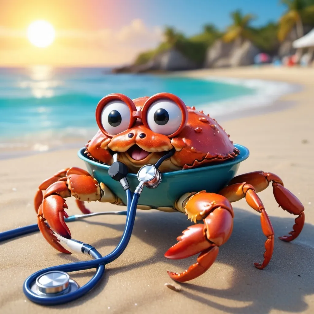 Prompt:  crab with a stethoscope