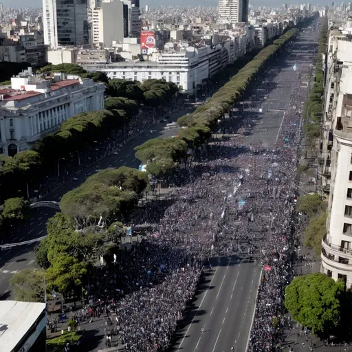 Prompt: Avenida 9 de julio, Buenos Aires, Argentina, Cacerolazo, Protestas Masivas, Manifestaciones por Morena, Largest Crowd, Multitud Enorme, Manifestantes filmando con celulares y camaras, mostrando carteles, agitando banderas, Daytime, Tarde, Outside View, Helicopter Aerial View, Imagen Aerea, VHS Quality, Poor VHS Quality, Calidad VHS, 2003
