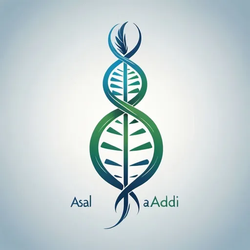 Prompt: sleek logo featuring a stylized DNA double helix intertwined with a feather, symbolizing both the scientific aspect of chemistry (DNA) and the concept of freedom (feather). The colors could be a gradient of blue and green to represent growth and vitality. The text "Asal Azadi in Chemistry" could be incorporated in a modern font below the symbol.