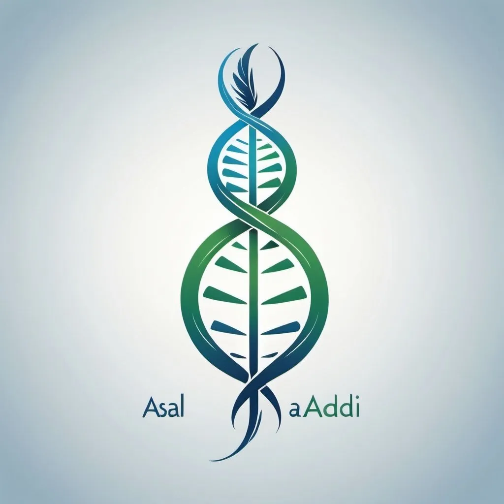 Prompt: sleek logo featuring a stylized DNA double helix intertwined with a feather, symbolizing both the scientific aspect of chemistry (DNA) and the concept of freedom (feather). The colors could be a gradient of blue and green to represent growth and vitality. The text "Asal Azadi in Chemistry" could be incorporated in a modern font below the symbol.