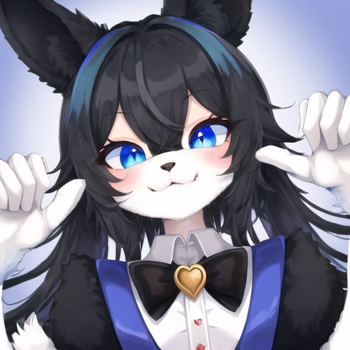 Prompt: furry, male, femboy, girly, gay, blue eyes, black hair, adult, on the collar