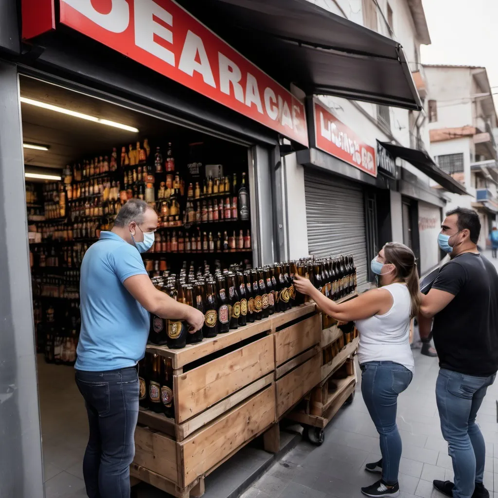 Prompt: un repartidor entregando un producto de licores y cervezas en un negocio que este al aire libre el repartidor