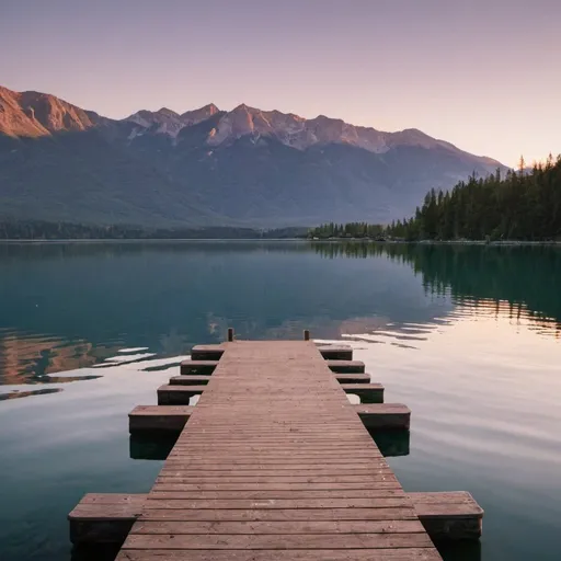 Prompt: a dock on a lake with mountains in the background at sunset
