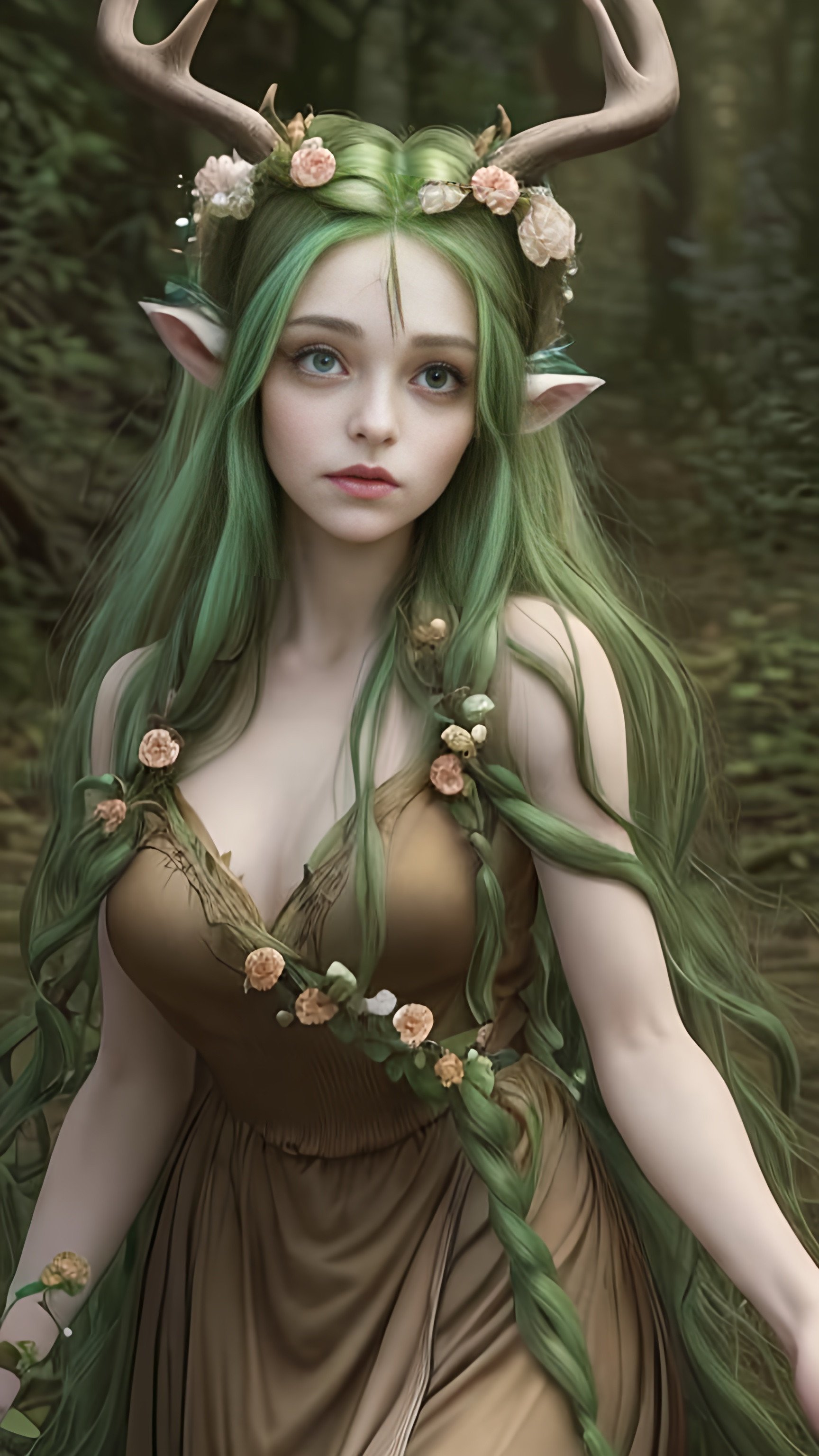 a beautiful and youthful female faun with striking f...