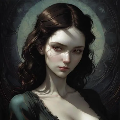 Prompt: Shadows intertwine, revealing hidden depths within the human psyche. detailed by artgerm, Esao Andrews, Arthur Rackham, Van Gogh, Catherine Abel, catrin welz-stein, Bernard Buffet, highly detailed oil painting, portrait of a beautiful person, art by Charlie Bowater, Atey Ghailan and Mike Mignola, Highly detailed oil painting, airbrush painting, hd. Gradient crossed colors, metallic Watercolors and ink. 3d, extremely detailed, super clear resolution, iridescent polished finish glow. art by water wash painting, color smoke brushes, steading, 