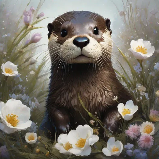 Prompt: Photorealistic, chibi adorable otter surrounded by snow and springflowers :ink flow: 8k resolution photorealistic masterpiece: by Aaron Horkey and Jeremy Mann: intricately detailed fluid gouache painting: by Jean Baptiste Mongue: calligraphy: acrylic: watercolor art, professional photography, natural lighting, volumetric lighting maximalist photoillustration: by marton bobzert: 8k resolution concept art intricately detailed, complex elegant expansive fantastical