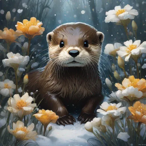 Prompt: Photorealistic, chibi adorable otter surrounded by snow and springflowers :ink flow: 8k resolution photorealistic masterpiece: by Aaron Horkey and Jeremy Mann: intricately detailed fluid gouache painting: by Jean Baptiste Mongue: calligraphy: acrylic: watercolor art, professional photography, natural lighting, volumetric lighting maximalist photoillustration: by marton bobzert: 8k resolution concept art intricately detailed, complex elegant expansive fantastical
