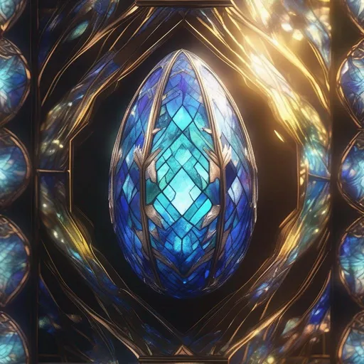 Prompt: Through high definition CG, shimmering stained glass egg, hyper detailed, hyper realistic, sparkling, jewel, shimmering glass egg, symmetrical, ,gentle sunlight,  beautiful and dreamy,Lightning, Lightning,Light Effects, 8K, Ultra HD, Blizzard style art trends,Luminous fog luminous ，volume lightVolumetric light