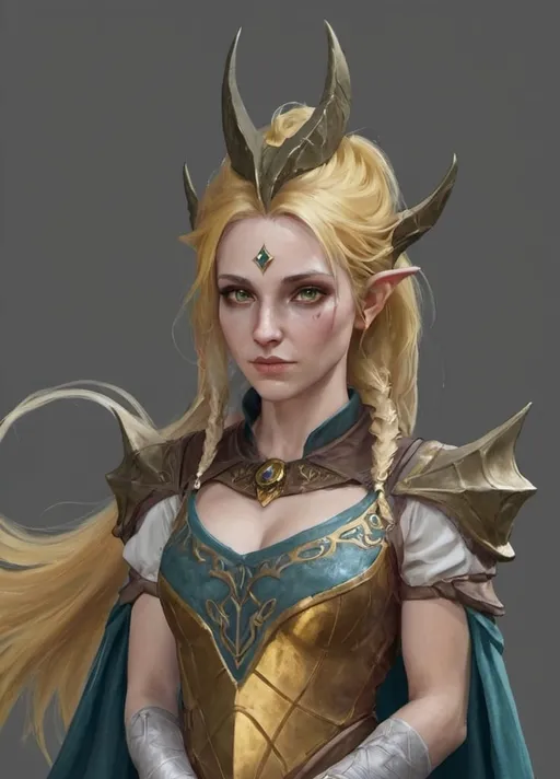 Prompt: scoia'tael sorceress with aquiline nose, golden hair; soft features;  fantasy; 