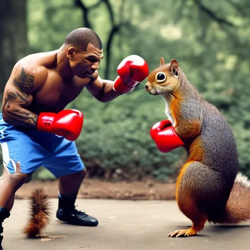 Prompt: Mike Tyson Boxing a squirrel

