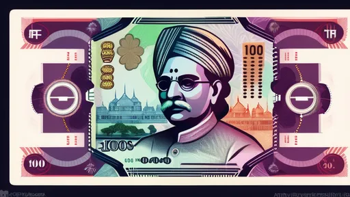 Prompt:  "design of a futuristic currency with abstract patterns" that includes indian rupees ( 100 rs)