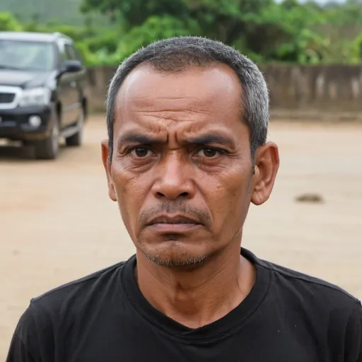 Prompt: East Timorese 45-year old man wearing black shirt frowning