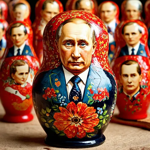 Prompt: Vladimir putin as a russian doll matriochka