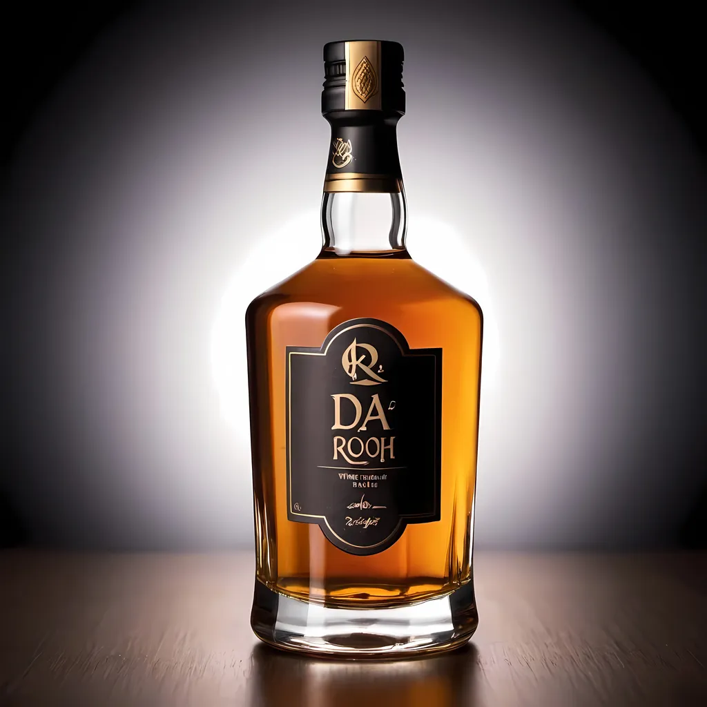 Prompt: image of a whisky bottle with a logo of Da-Rooh on that.