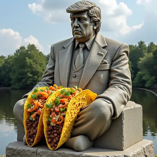 Prompt: A monument to Trump where Tacos are a prominent feature. It should be all stone