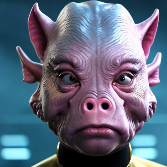 Prompt: Star Trek, Pig-faced, alien, female character,