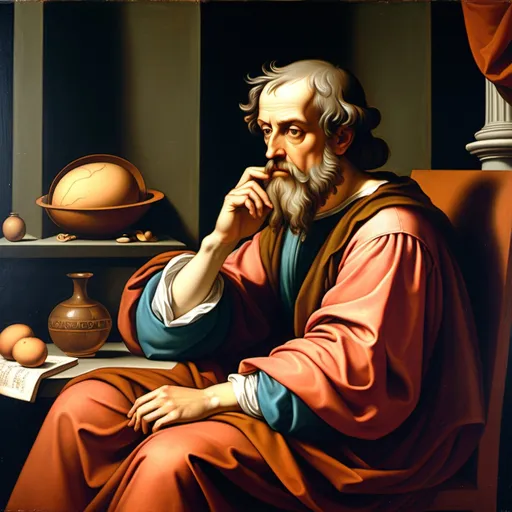 Prompt: renaissance acient style painting pf philosopher thinking