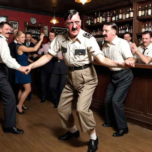 Prompt: Hitler dancing in a bar like he's a good boy