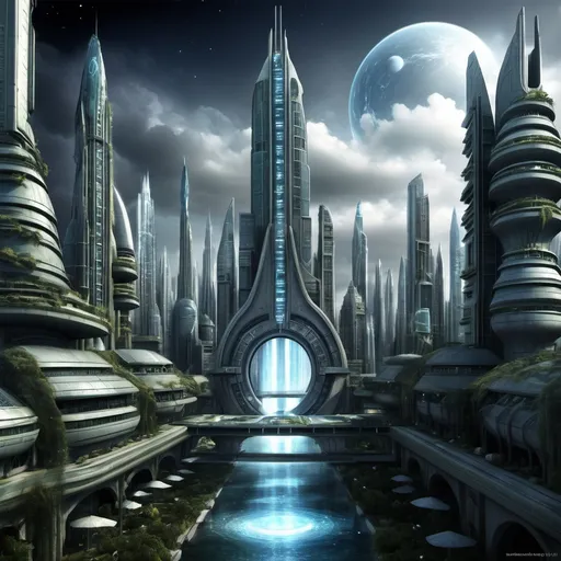 Prompt: City in style of stargate atlantis