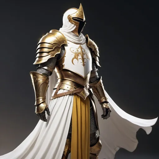 Prompt: A knight wearing white light armour and a flowing golden cape, along with a prominent shoulder blade