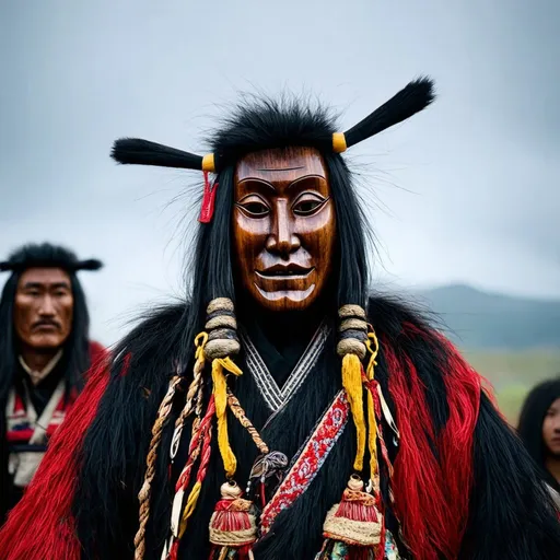 Prompt: A Cinematic Photo of The Neo Ainu People With The Wooden Mask