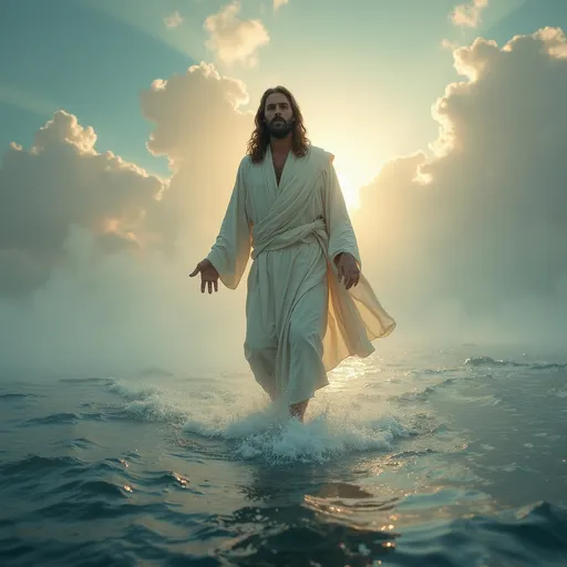 Prompt: jesus walking on water