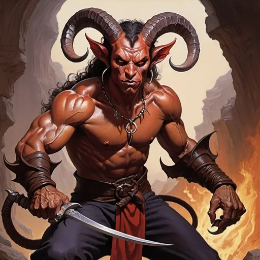 Prompt: tiefling, concept art, fighting pose, detailed, Earl Norem style, realistic, HD