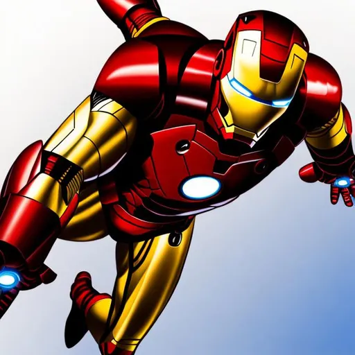 Prompt: Iron man flying 270º, clear, png, fogg