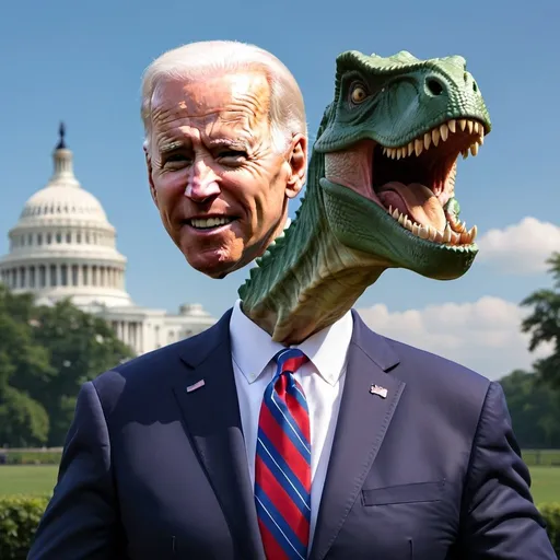 Prompt: Create a cartoon  image of a Joe Biden as a dinosaur