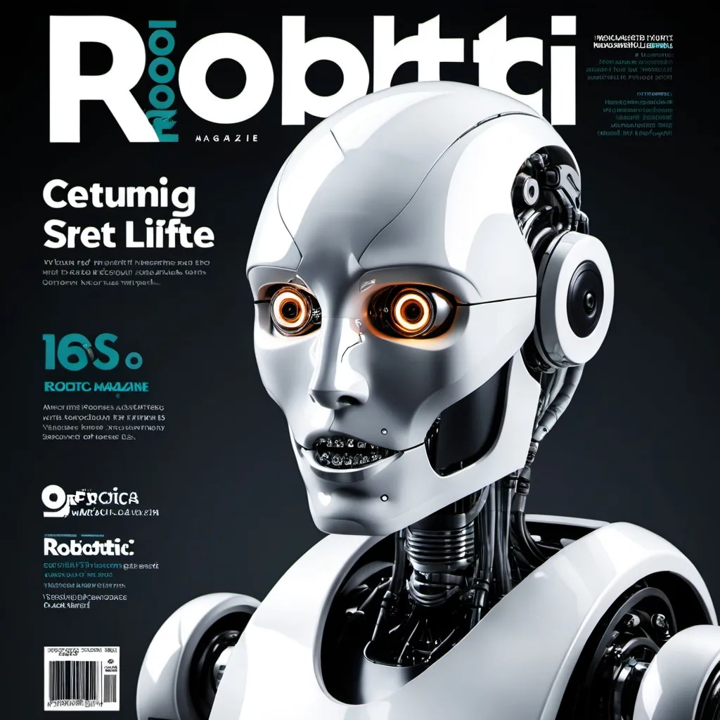 Prompt: Robotic magazine cover page 