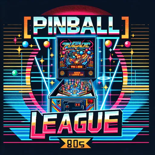 Prompt: Pinball league t-shirt design, retro style, vibrant colors, 80s arcade theme, pixel art typography, vintage pinball machine, dynamic lighting, high quality, retro, vibrant colors, pixel art, arcade, vintage, dynamic lighting