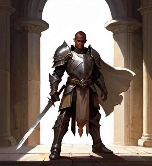 Prompt: Concept art paladin man with sword fantasy