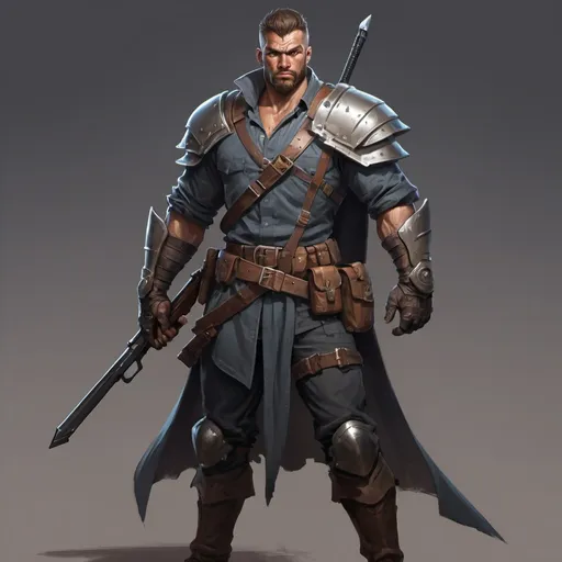 Prompt: Concept art mercenary man fantasy style heroic pose