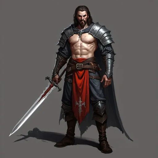 Prompt: Concept art man with sword  medieval cloth Diablo 2 style