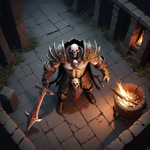 Prompt: concept art of game character warrior undead top view the perspective similar to the game Diablo 4