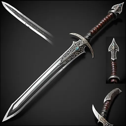 Prompt: Fantasy sword with hammered steel blade and wood handle