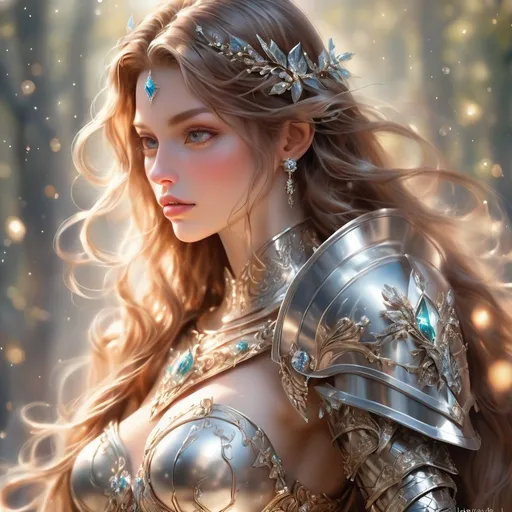 Prompt: a detailed figure of a woman, a beautiful, everything glows, shimmers, a mysterious haze around, small details high image detail 120k, fine detailed drawing, professional photo, HDR, UltraHD, a lot of details, pixel study, 3D, detail, photorealism, majestic, stunning, elegant, brillant, sumptuous, magnificent, Olympian, effulgent, refulgent, fantasy, lovely, epic, fairy, with jewelry, long hair, warrior, wearing diamond encrusted armor,