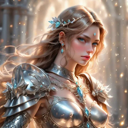 Prompt: a detailed figure of a woman, a beautiful, everything glows, shimmers, a mysterious haze around, small details high image detail 120k, fine detailed drawing, professional photo, HDR, UltraHD, a lot of details, pixel study, 3D, detail, photorealism, majestic, stunning, elegant, brillant, sumptuous, magnificent, Olympian, effulgent, refulgent, fantasy, lovely, epic, fairy, with jewelry, long hair, warrior, wearing diamond encrusted armor, mystic, 