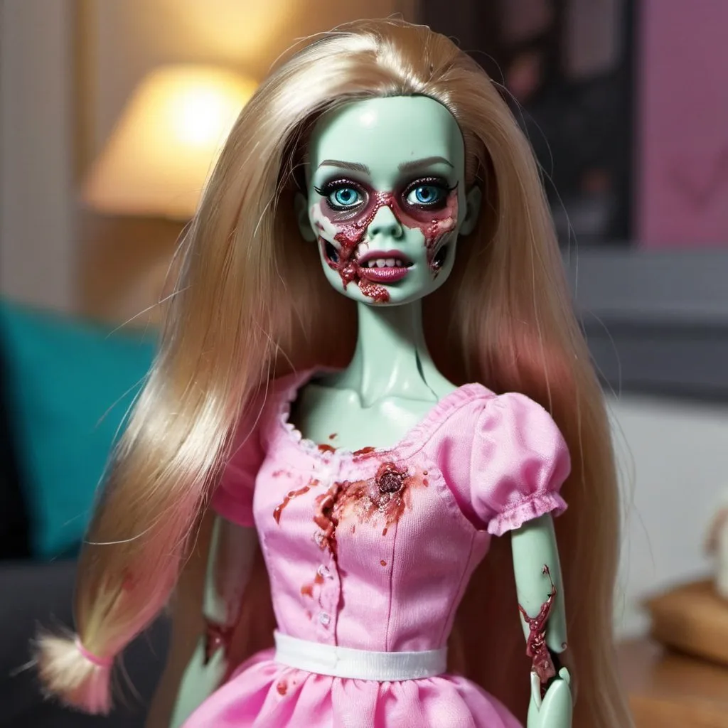 Prompt: A zombie Barbie doll