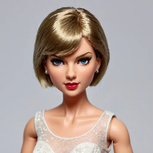 Prompt: Taylor Swift doll with pixie hair cut 