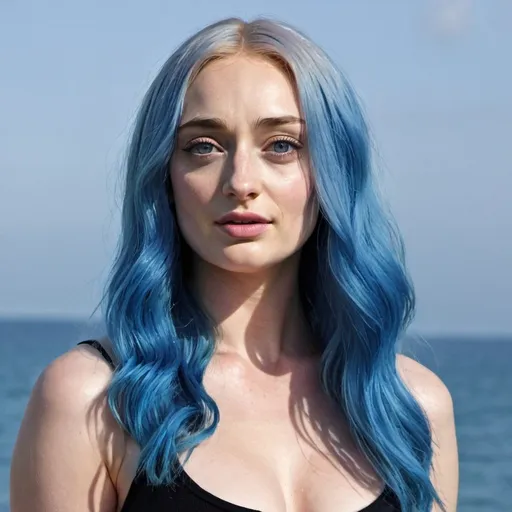 Prompt: Sophie Turner with blue hair