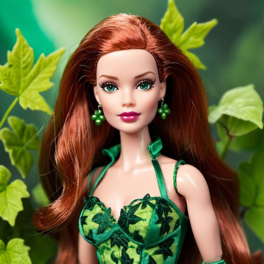 an barbie in an black dress ginger hair green eyes bbw